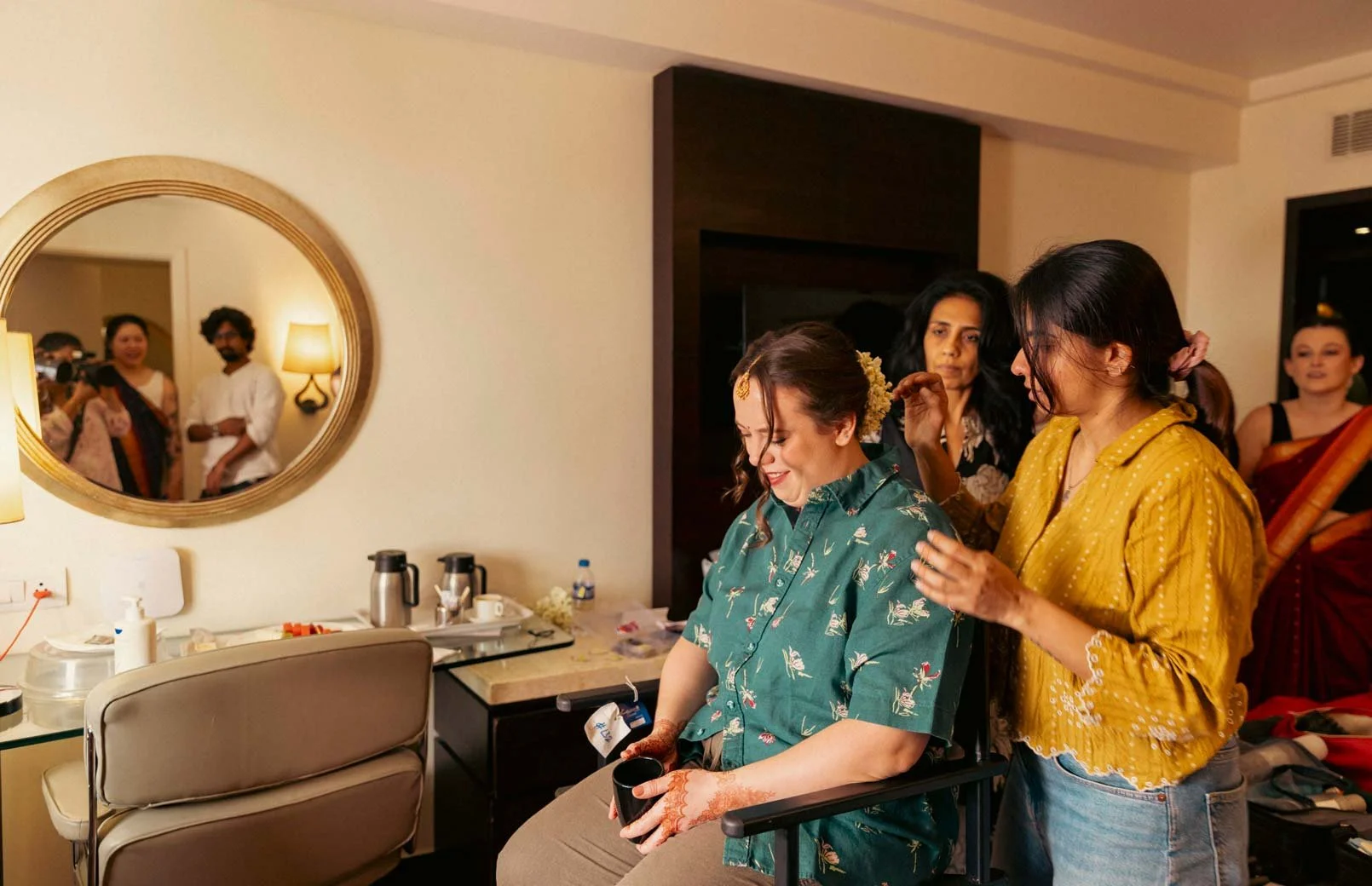American bridegets ready  for her  traditional South Indian wedding ceremony