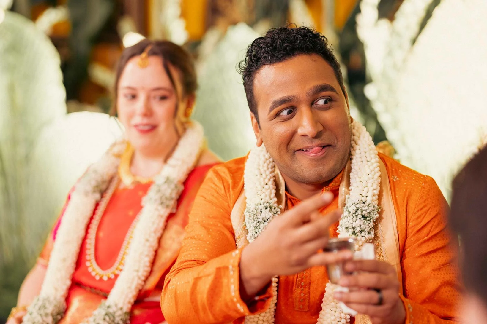 Candid moment of a South Indian Groom being goofy during wedding rituals