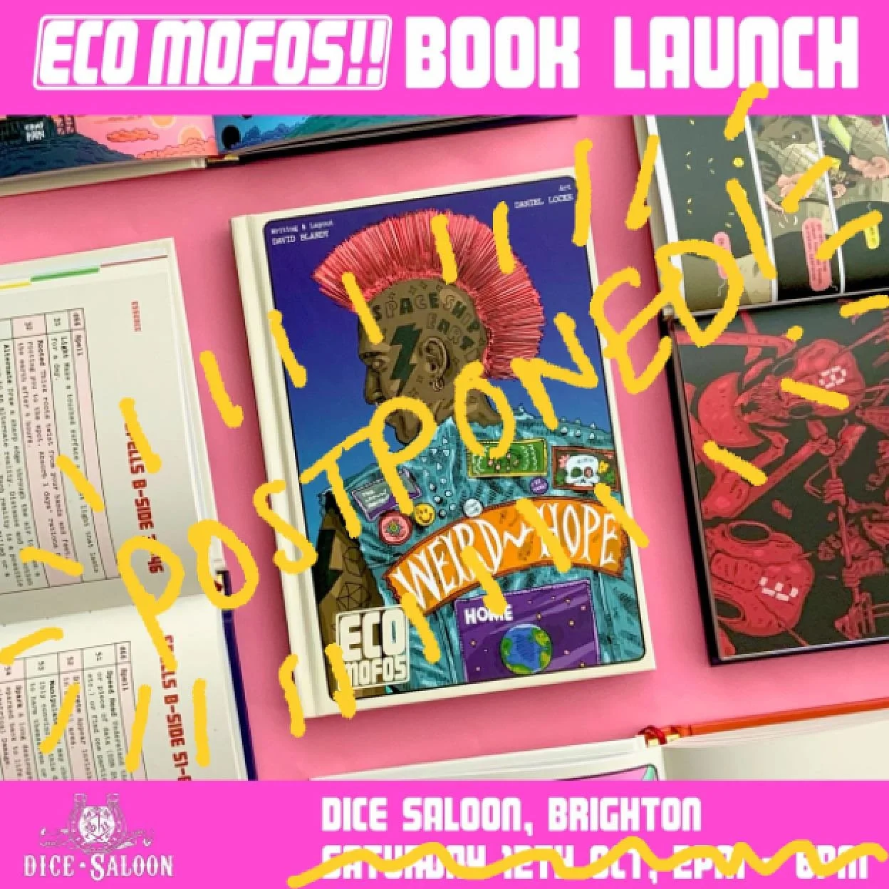 Sadly poor David has come down with the horrible Covid, so our planned book launch this Saturday at the wonderful @dicesaloon has had to be postponed.

But fear not! It will be happening the following week. So pop Oct. 19th into your diaries. We&rsqu