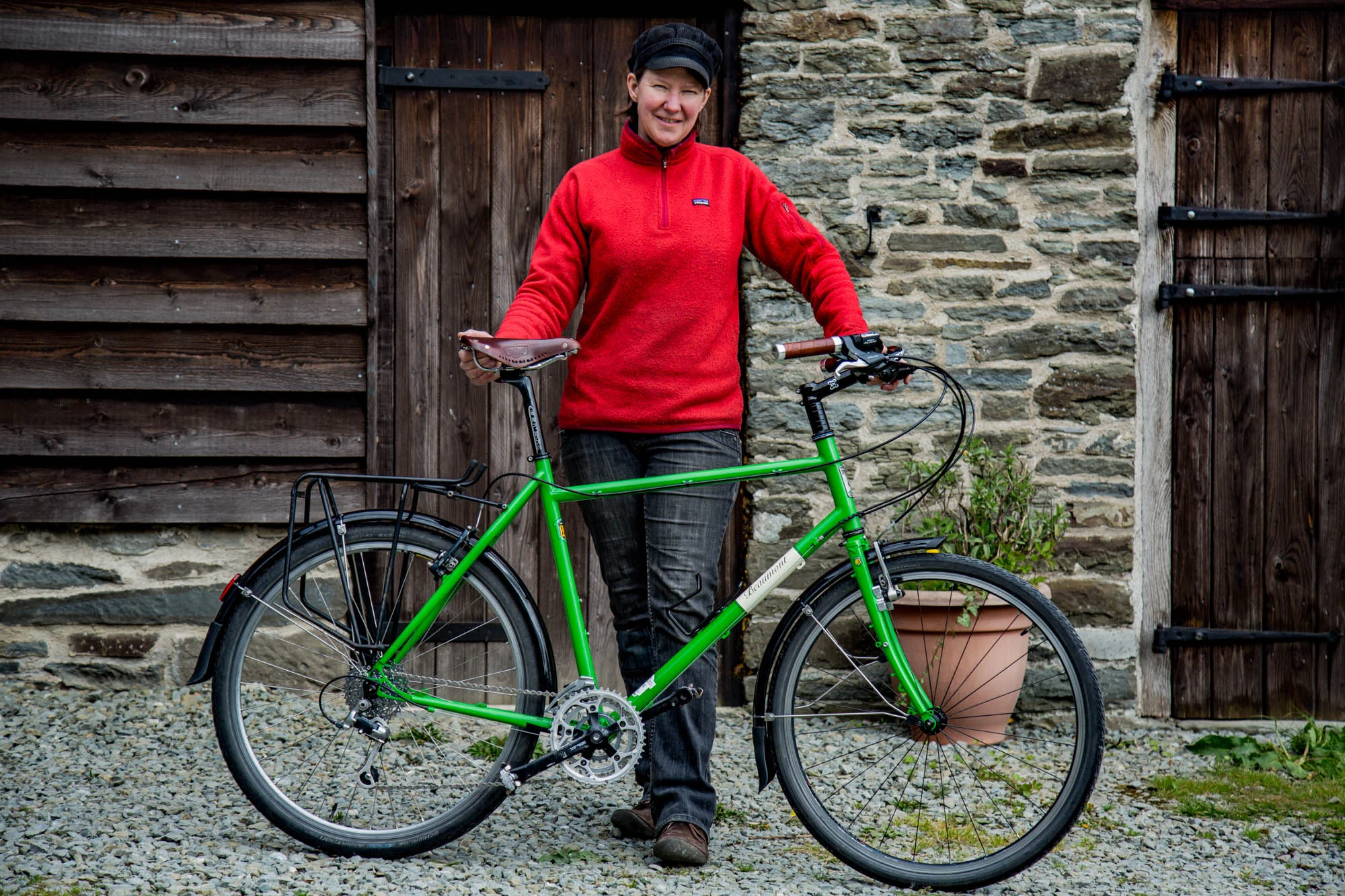 Alison is an avid mountain biker who also likes to tour off-road. She ordered a frame to take her old kit as it still has plenty of life left, BUT would I make it future proof for 650B wheels and disc brake conversion? Both sets of spigots are therefore removable and the mudguards have 12mm spacers ready for a slightly larger wheel one day.