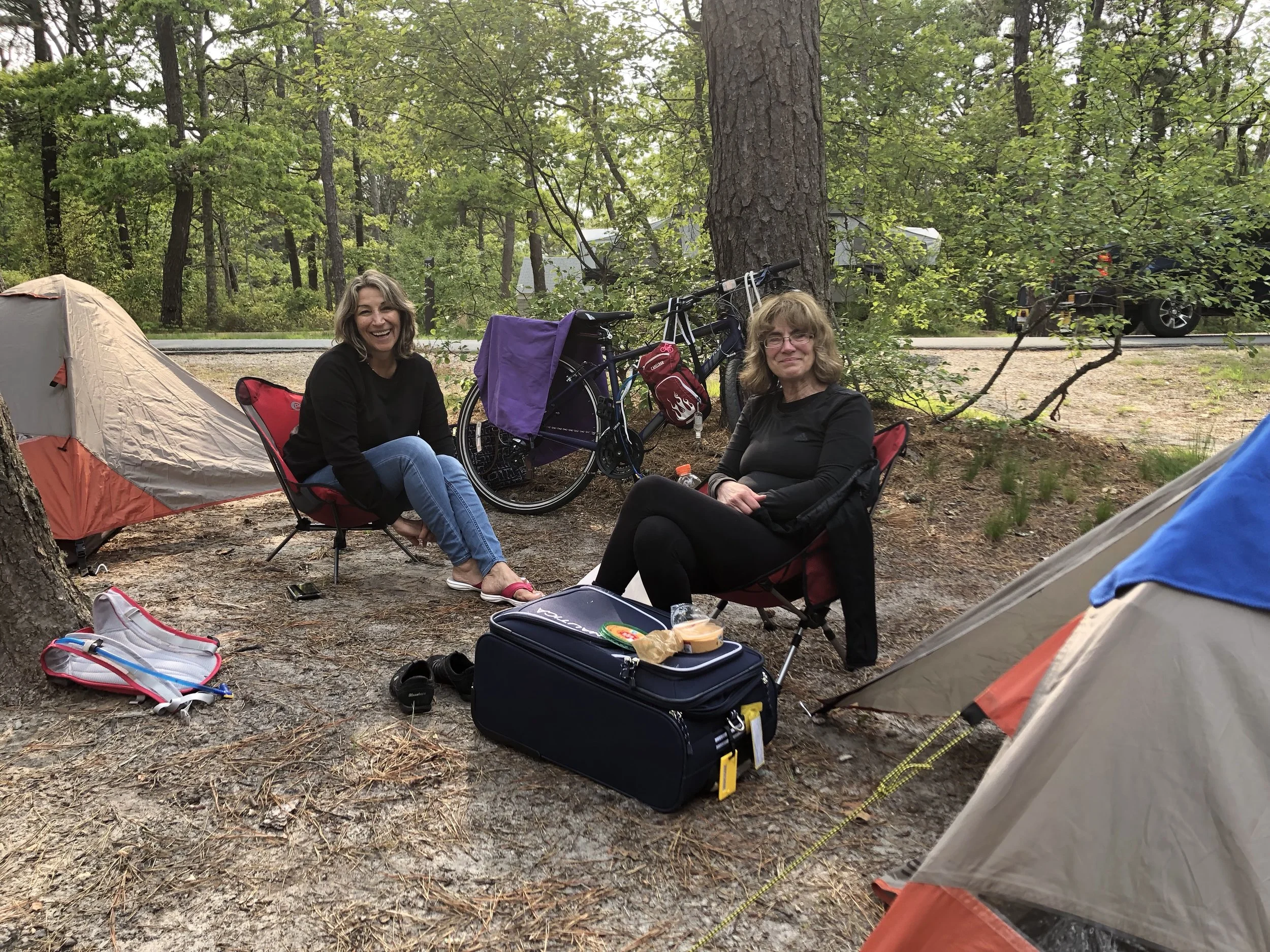 Dee and Donna relax in camp