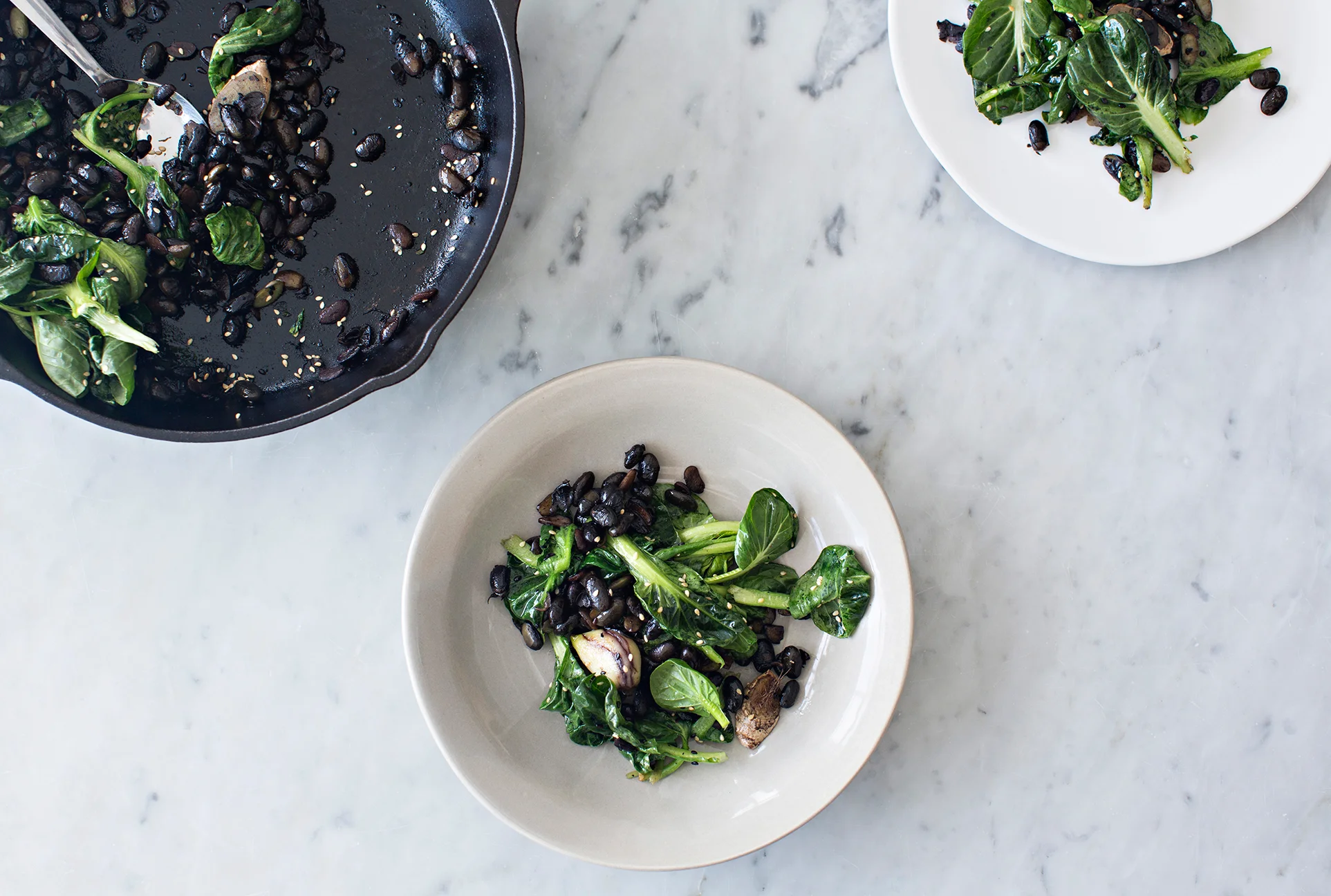 Recipe | Sauteed Black Soy Beans + Wilted Tatsoi
