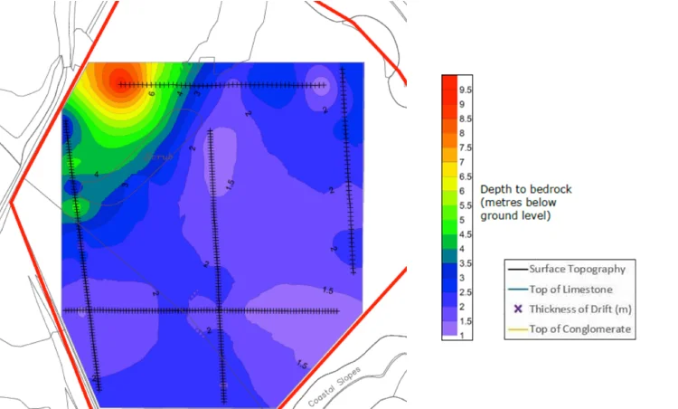Plan View of the site showing depth to Bedrock
