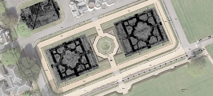 Figure 2 - High density Ground Penetrating Radar Results of formal gardens by SUMO Geophysics