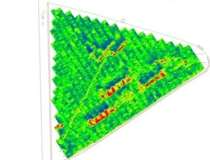 This example of Radar data shows the location of buried Air Raid Shelters.