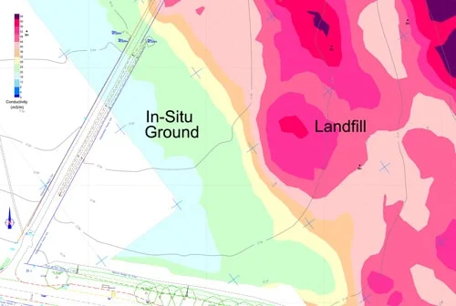 Identifying a concealed landfill on a ground conductivity contour plan .