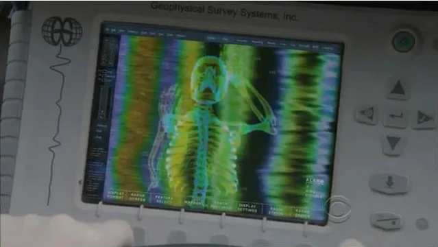 The image above shows the data collected in an episode of CSI New York . Whilst the equipment used was ‘state of the art’ at the time, the data in the programme was so detailed (it even showed individual bones, which sadly isn’t the reality!