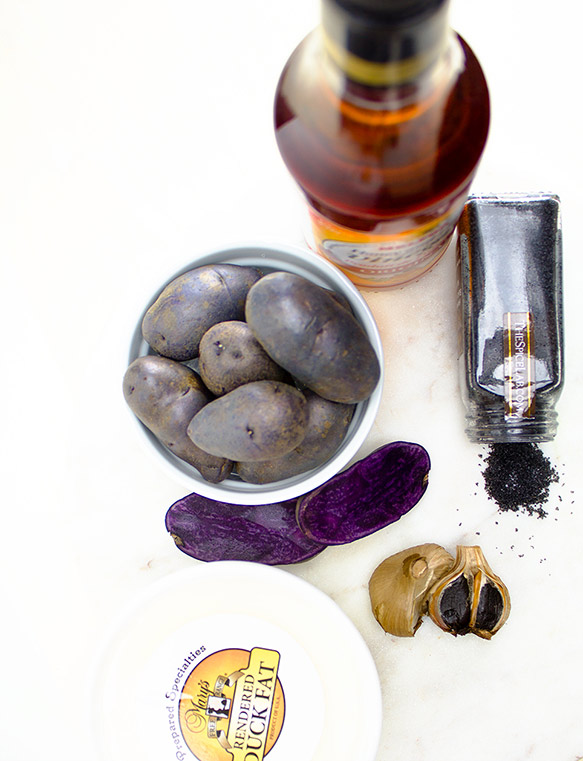 Fresh Ingredients for Duck Fat Roasted Purple Potatoes | flavortheory.com