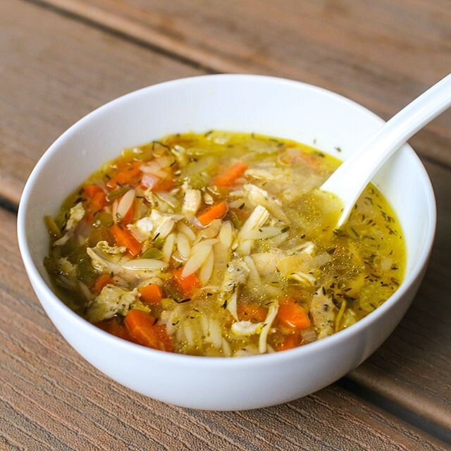 If you&rsquo;re looking for a flavorful, not-your-average chicken soup to warm and restore, try @elephantsdeli Elephants&rsquo; Cure recipe. This was my take on it when I was recently battling the flu. I added orzo to their classic recipe to make it 