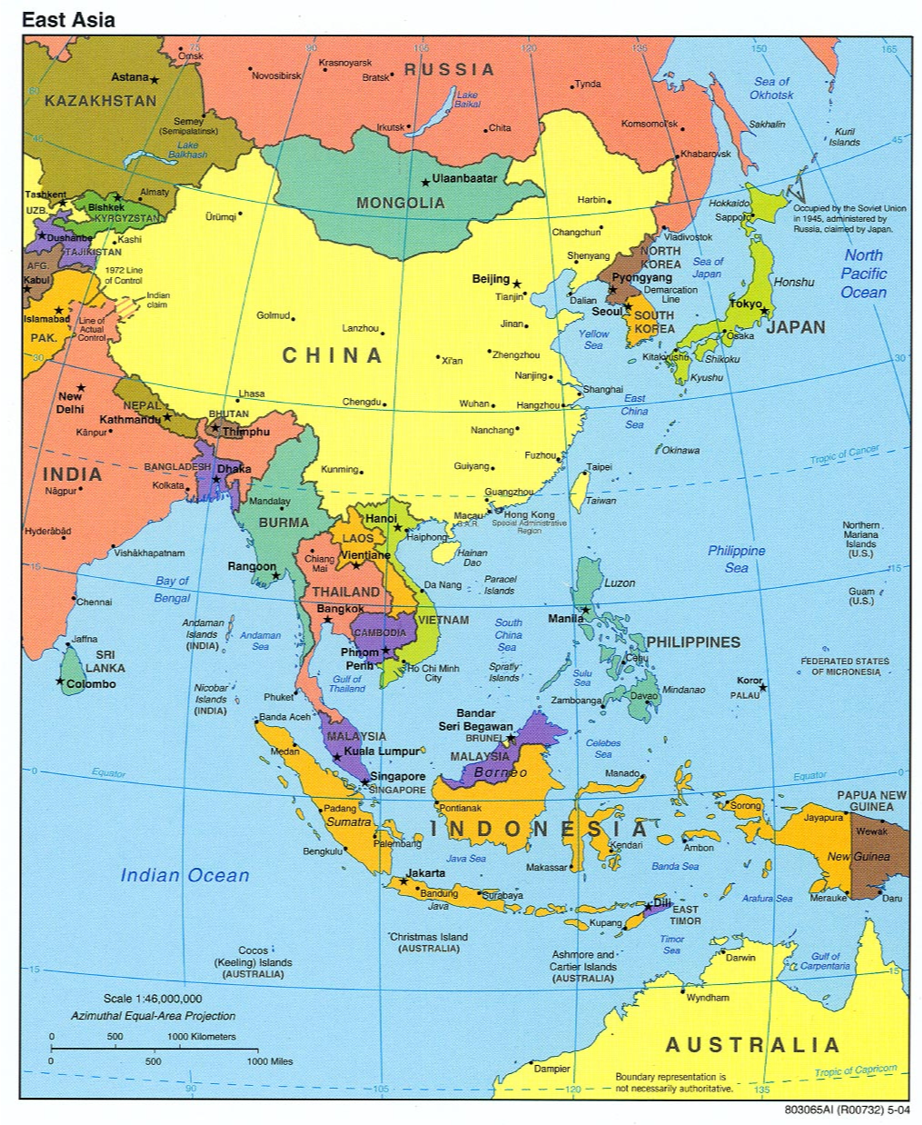 Map of China and the East Pacific