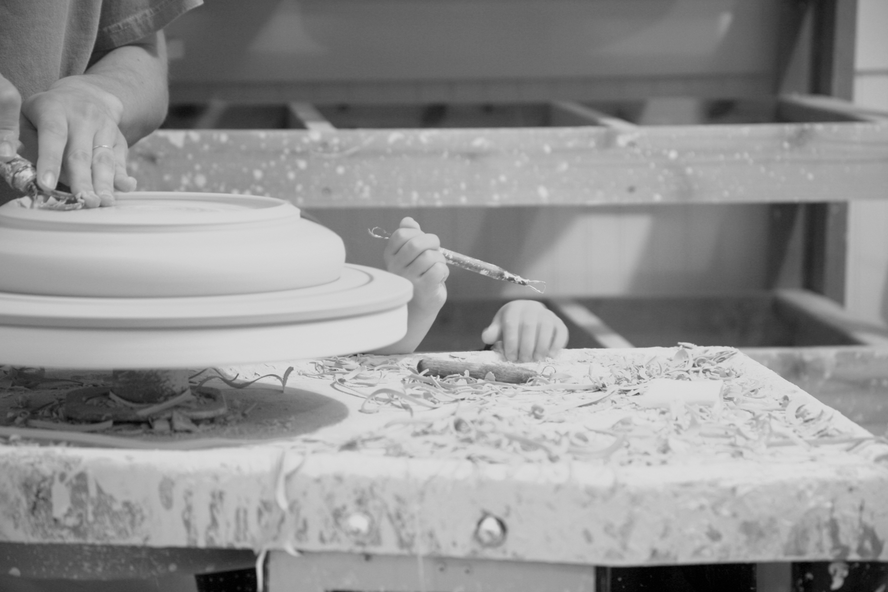 Smith in the studio with her daughter