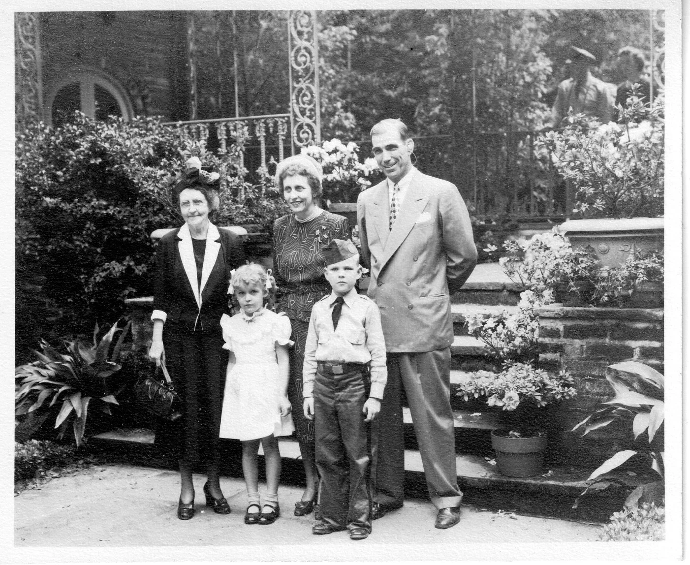Walter's grandmother, mother, father and sister in Bellingrath Gardens.