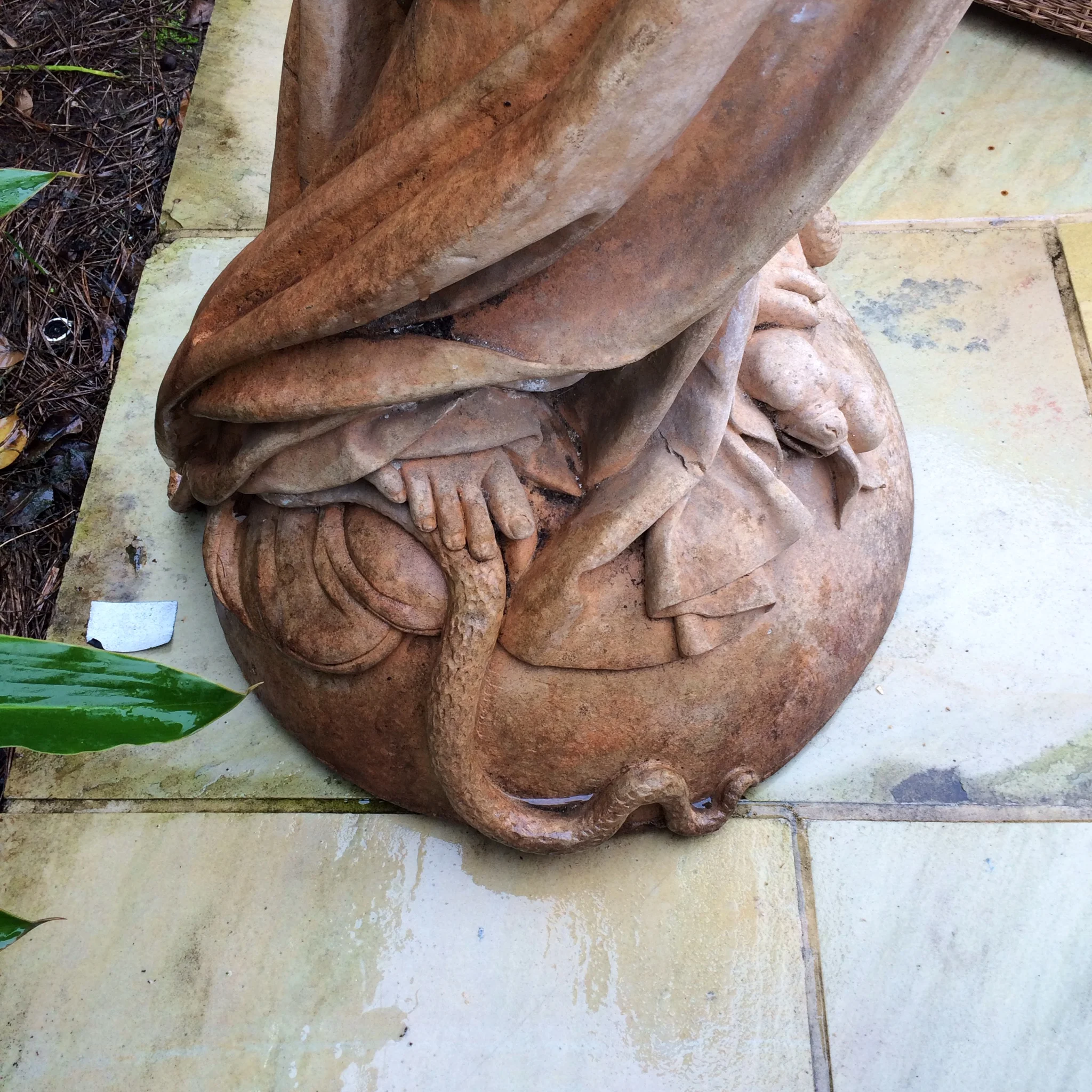 4011. FrenchCast Stone Madonna and serpent 5_Charleston Garden Works.JPG
