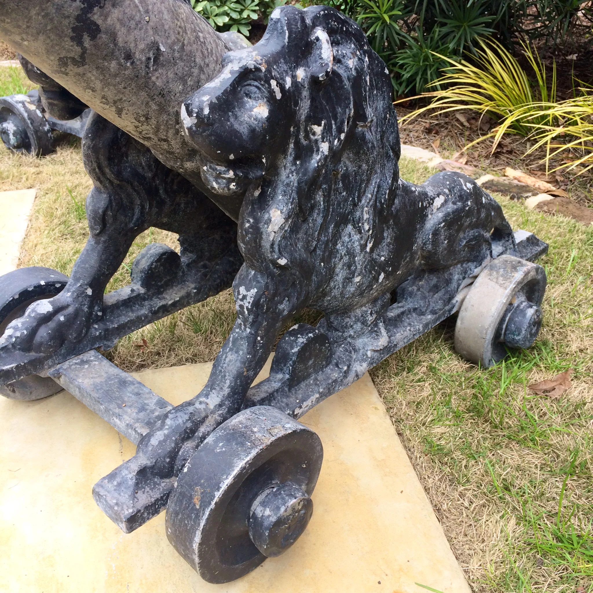 4019. Lead garden cannons lion 7_Charleston Garden Works.JPG