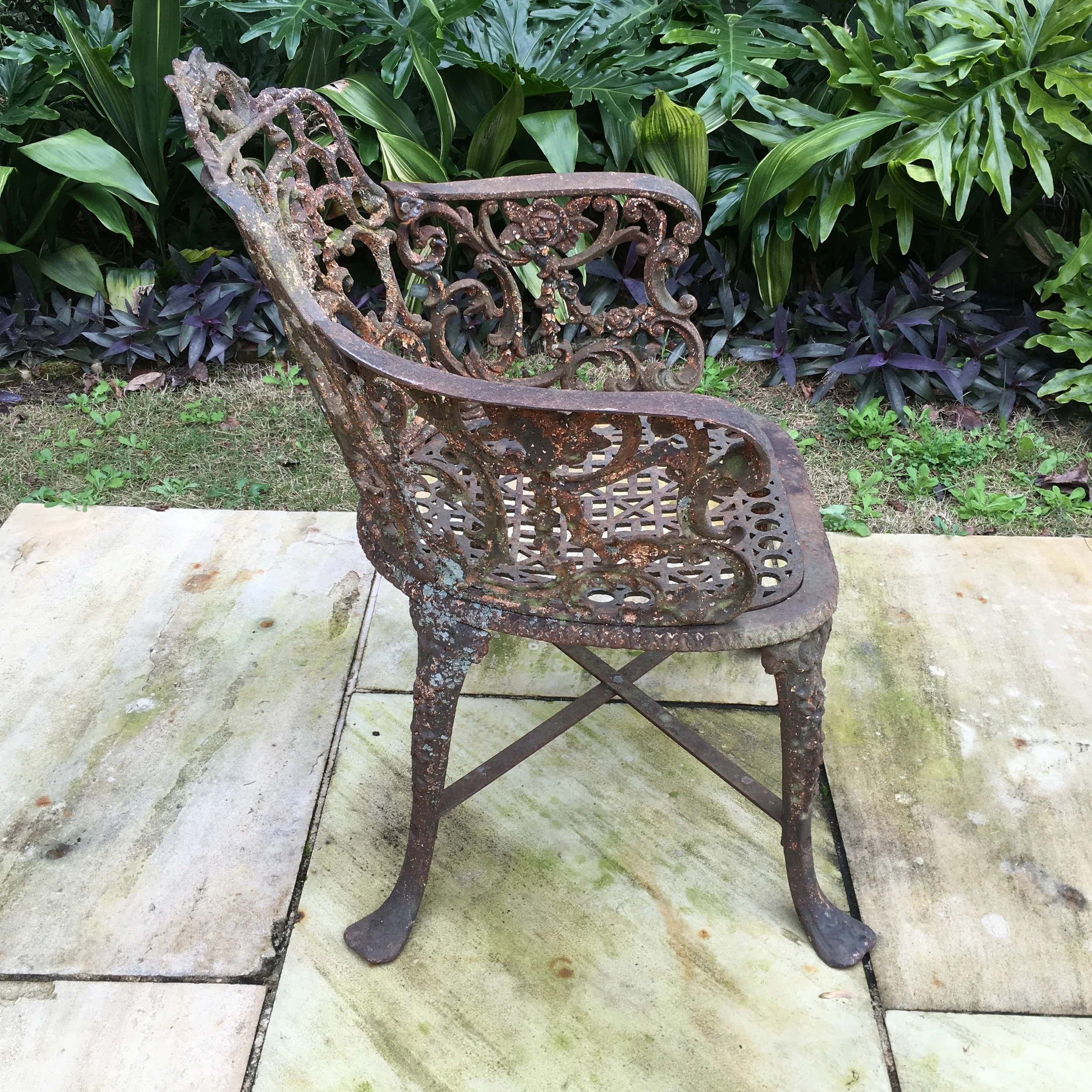 2050. Set of 19th century cast-iron lyre-back chair 4_Charleston Garden Works.JPG