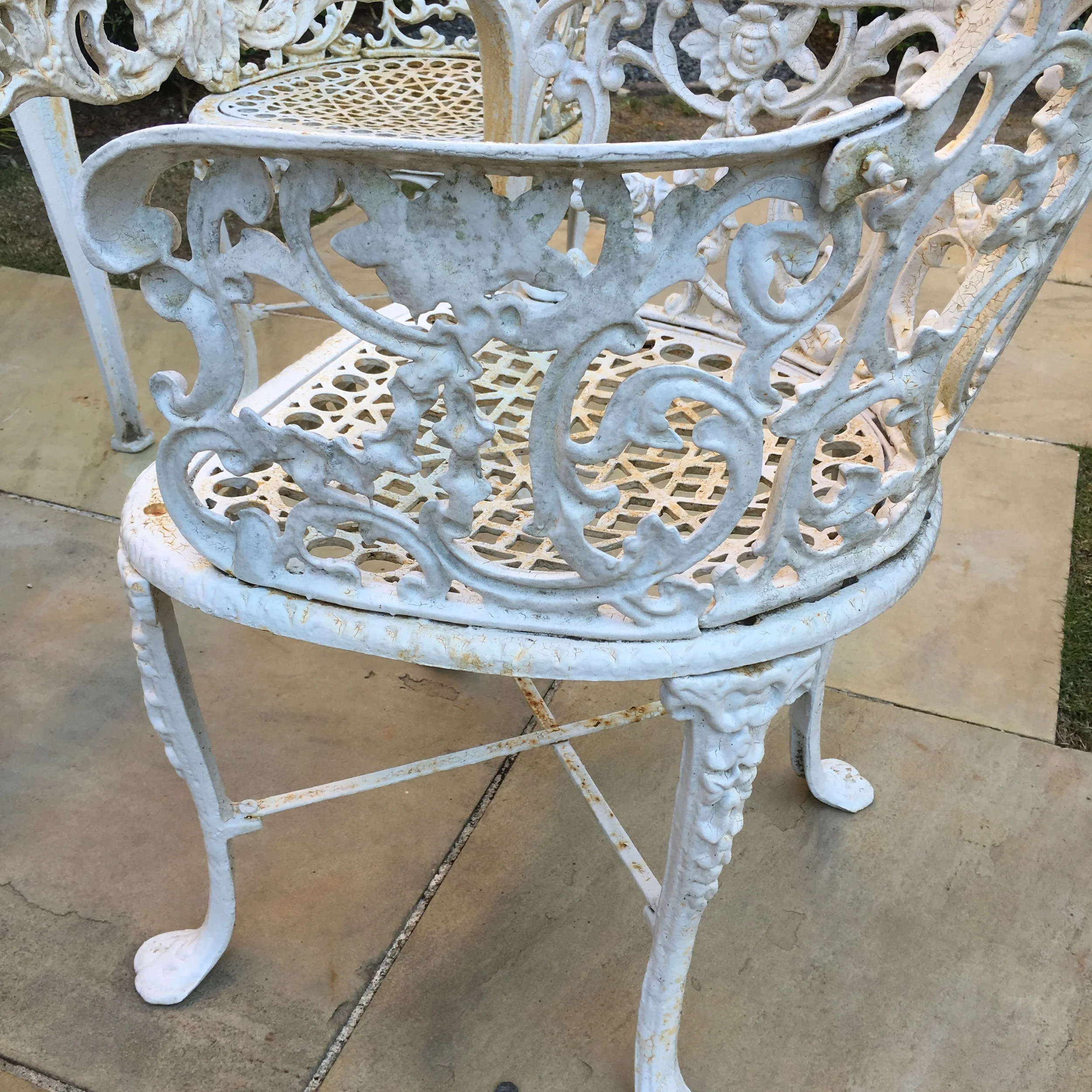 2066. Mid 20th century cast-iron lyre-back chairs and table 7_Charleston Garden Works.JPG