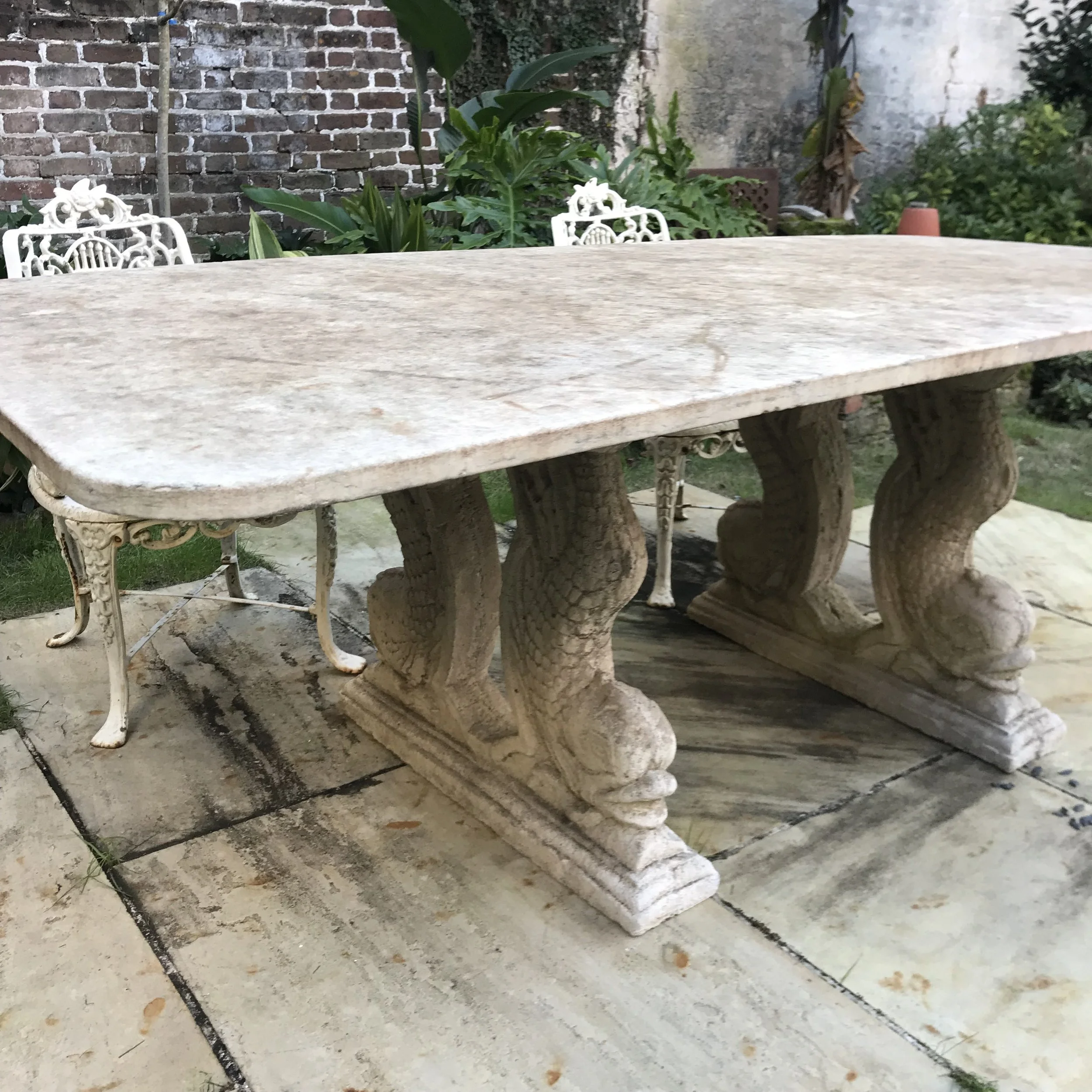 2172. Cast Stone Dolphin Table with Marble Top 4_Charleston GardenWorks.jpg