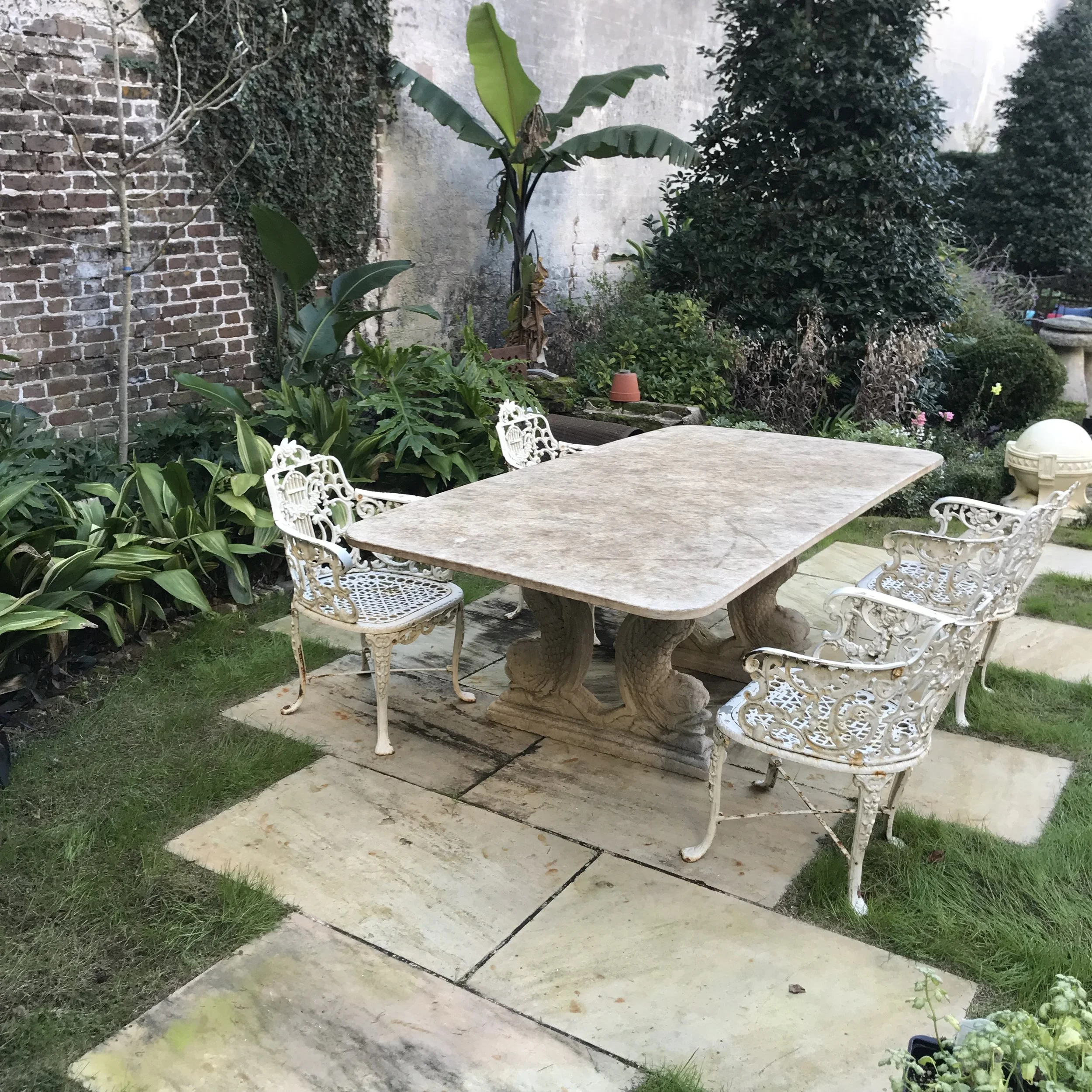 2172. Cast Stone Dolphin Table with Marble Top 3_Charleston GardenWorks.jpg