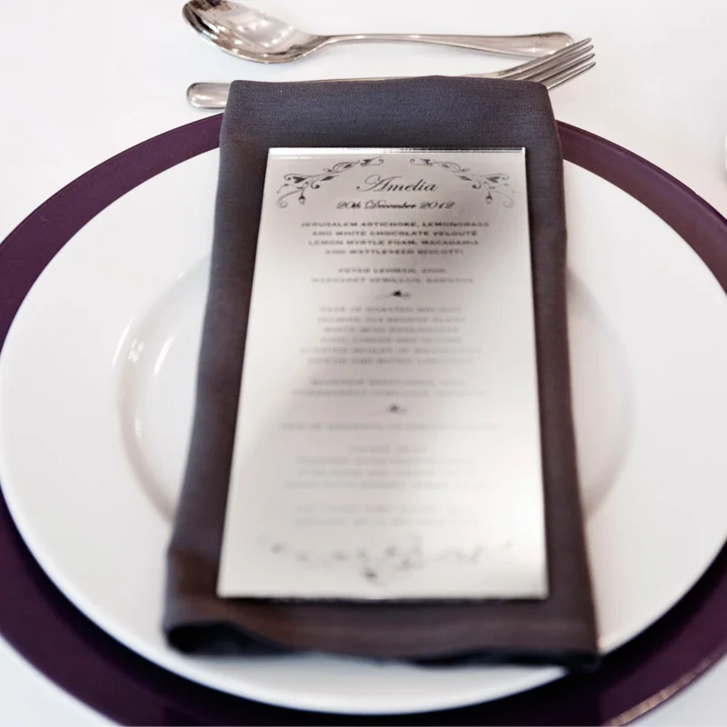silver mirror individually personalised menu