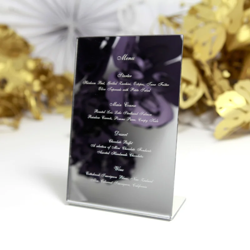 Silver Mirrored Menu - Engraved