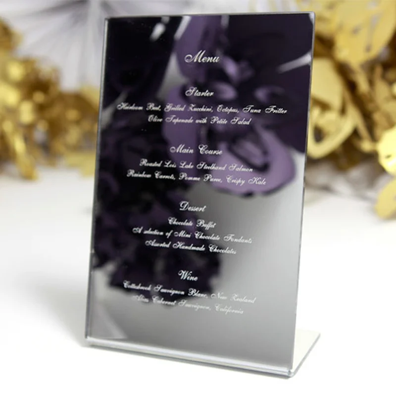 laser engraved mirrored menu personalised