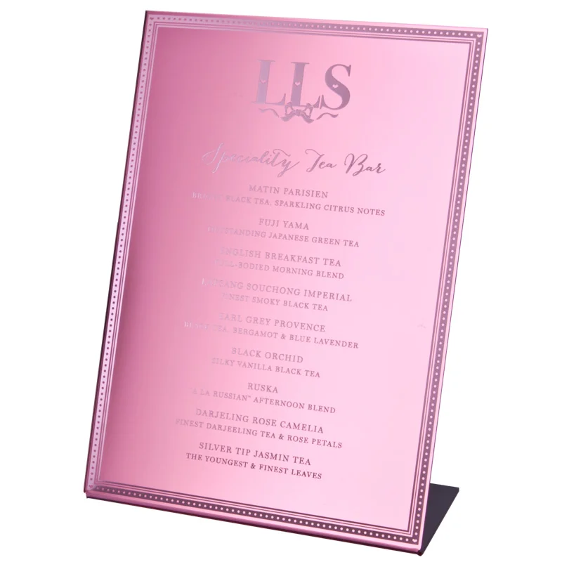pink mirror menu personalised laser engraved