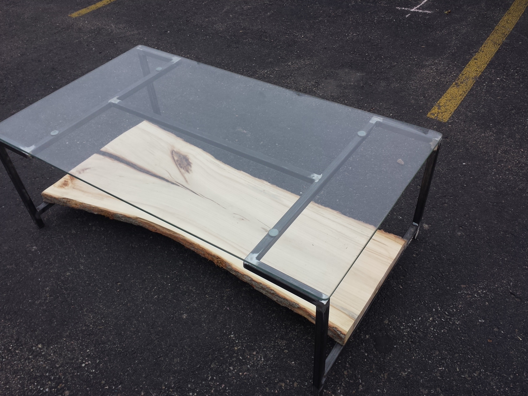 Glass Top Reclaimed Oak Coffee Table