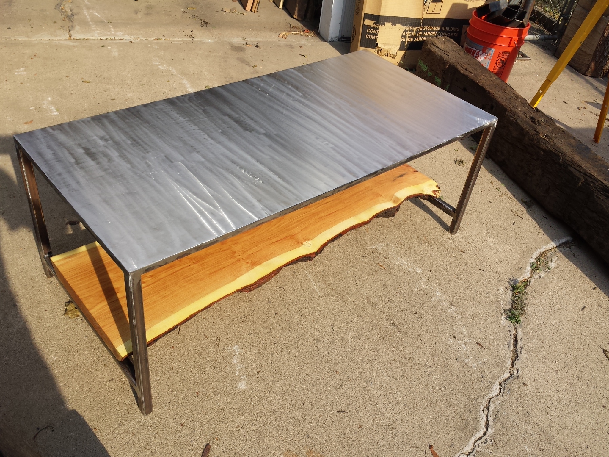 Recycled Steel Top with Reclaimed Live Edge Locust