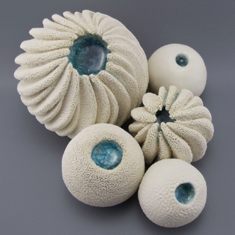 Coastal Ceramic Sculptures with Glass Detail