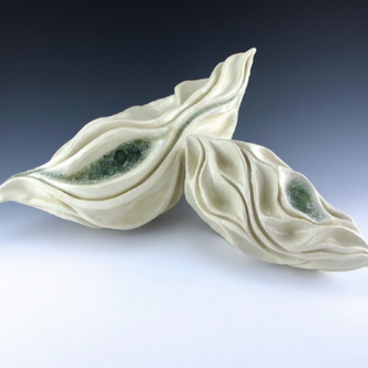 Modern Organic Ceramic Sculptures with Glass Detail