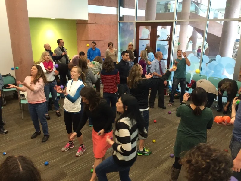 &nbsp; &nbsp; &nbsp; &nbsp; &nbsp; &nbsp; &nbsp;BVSD school teams start their Empathy workshop as experiential&nbsp;learners and got comfortable “dropping the ball” yet trusting they&nbsp;could always pick it up again.