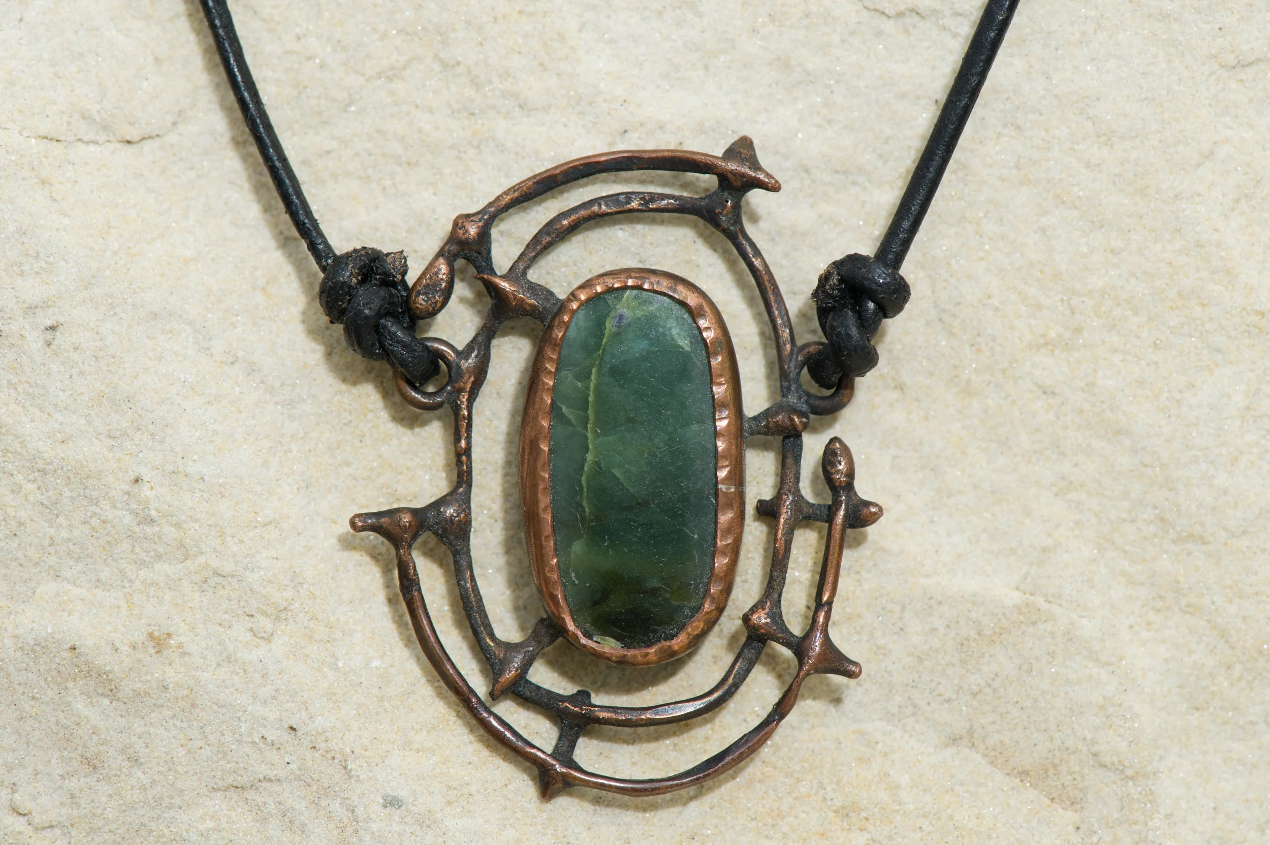 Necklace, copper and green jasper
