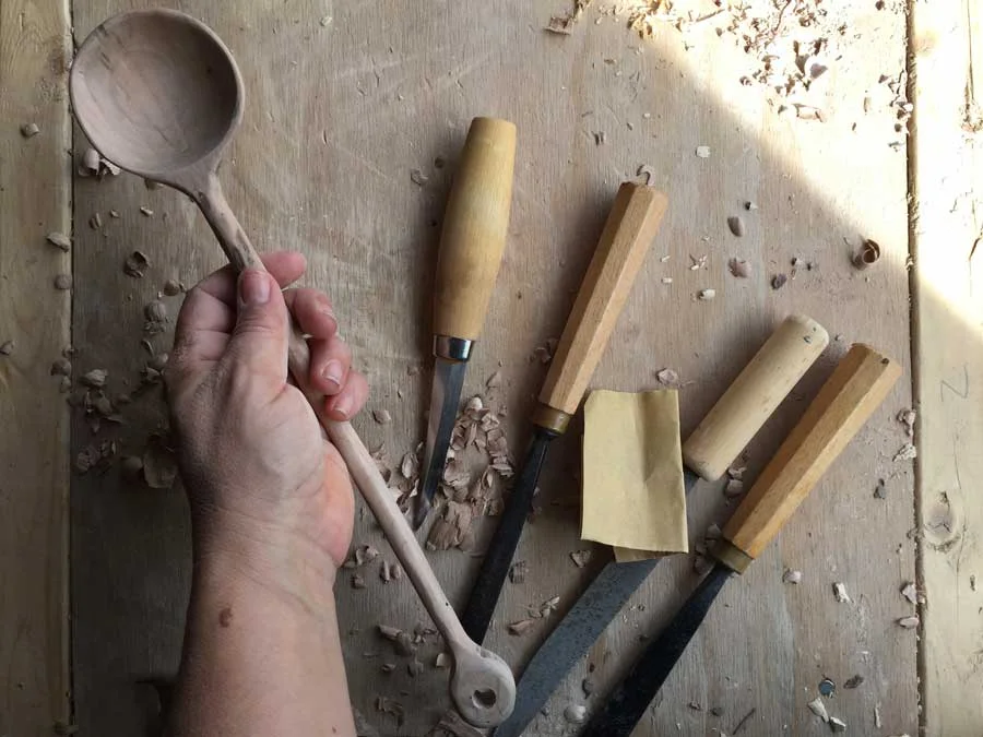 The first spoon carved in the shop this season--spalted maple