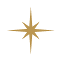 Gold eight-pointed star with sharp rays on a black background, symbolizing energy healing and inner balance.