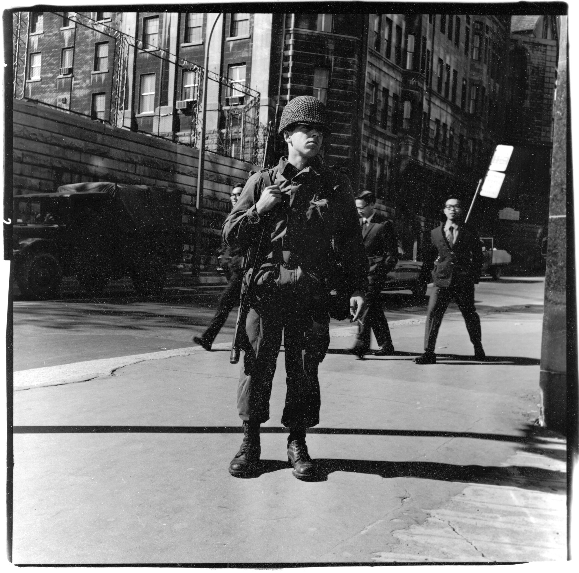 Canadian Soldier on Street during Crisis, Montreal, 1970, VINTAGE PRINT