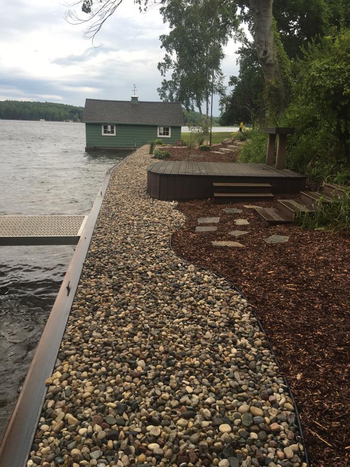  New steel seawall with landscaping on Hamlin Lake 