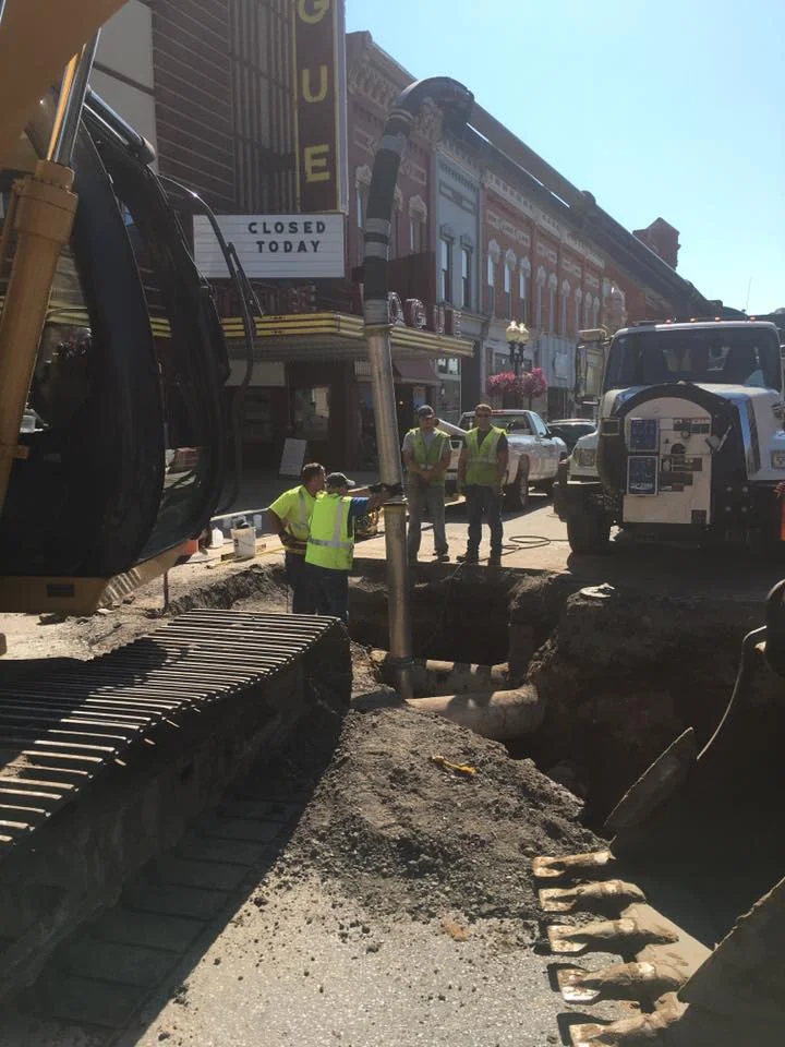 Sewer line repair work on River Street, Manistee