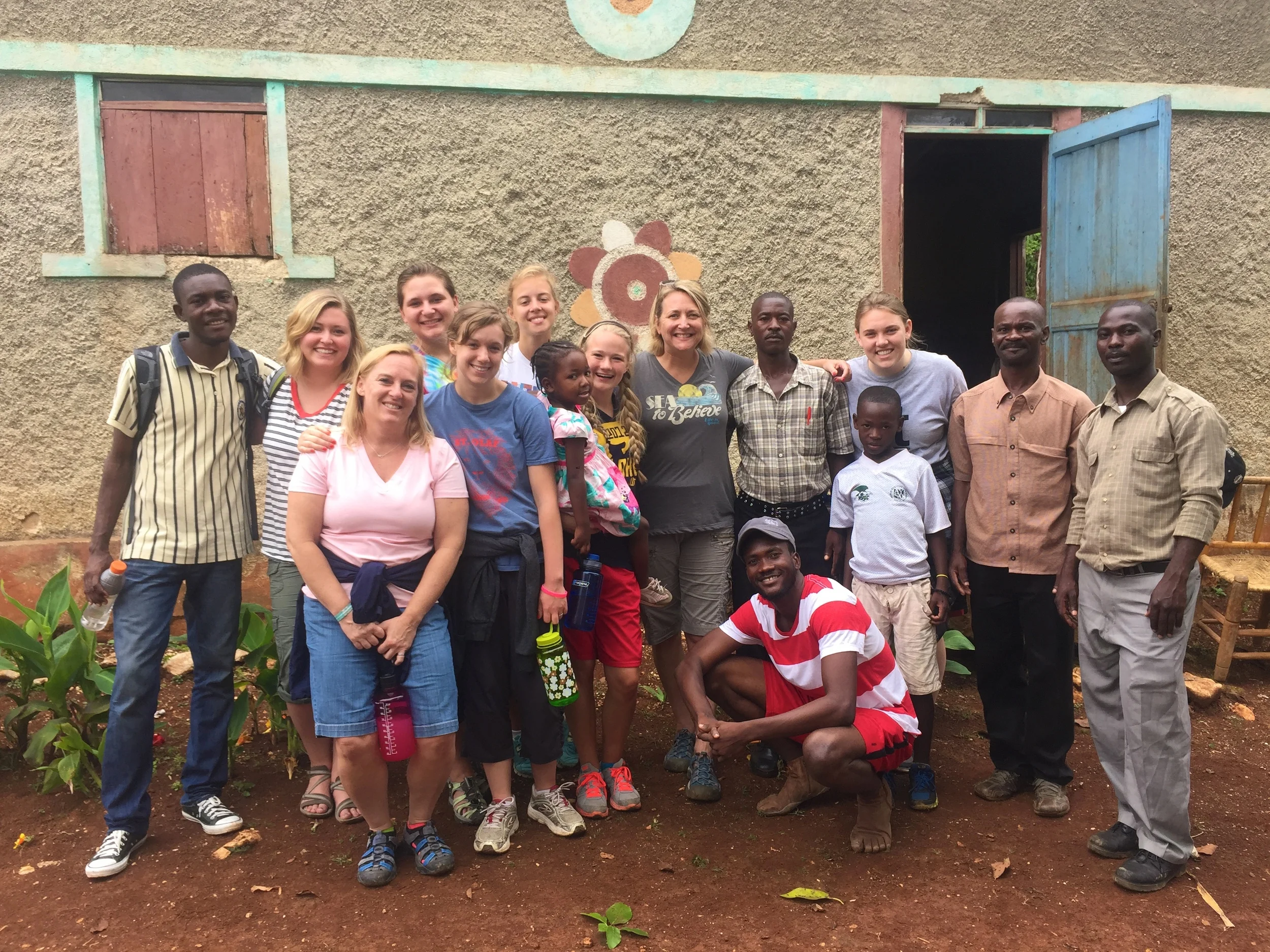 The whole gang in front of the Santis home.