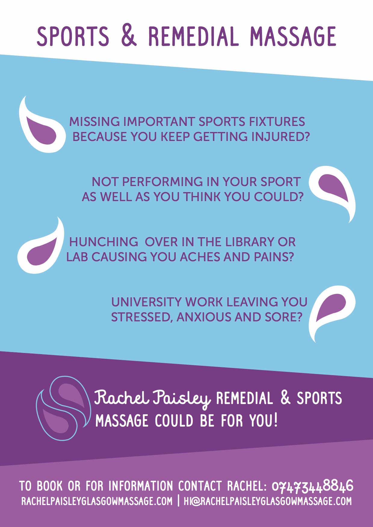 Rachel Paisley - Advertising / information poster for her services