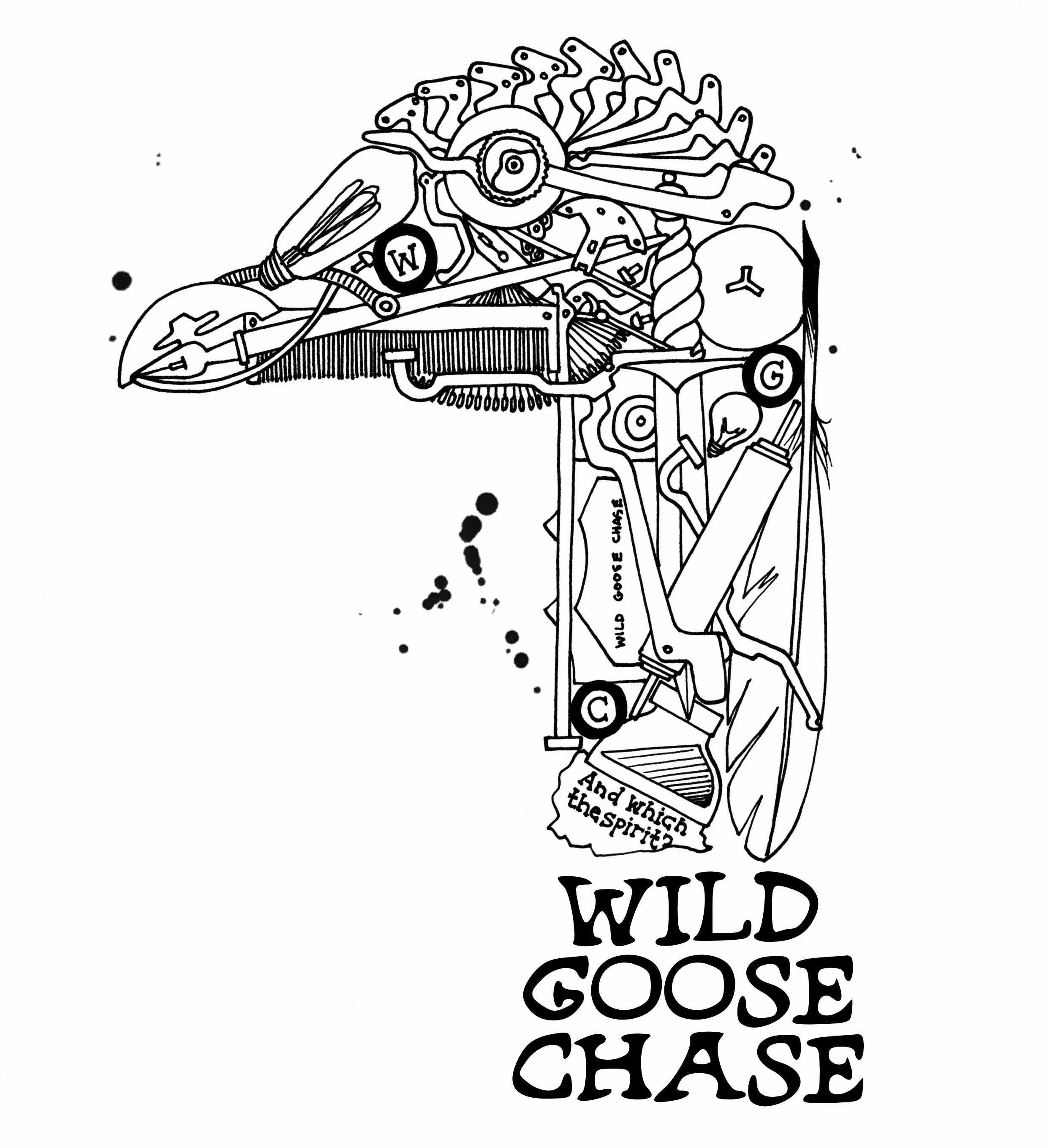 Wild Goose Chase theatre company main logo. Inspired by steampunk aesthetic and incorporating writing ephemera and typewriter parts - 2017