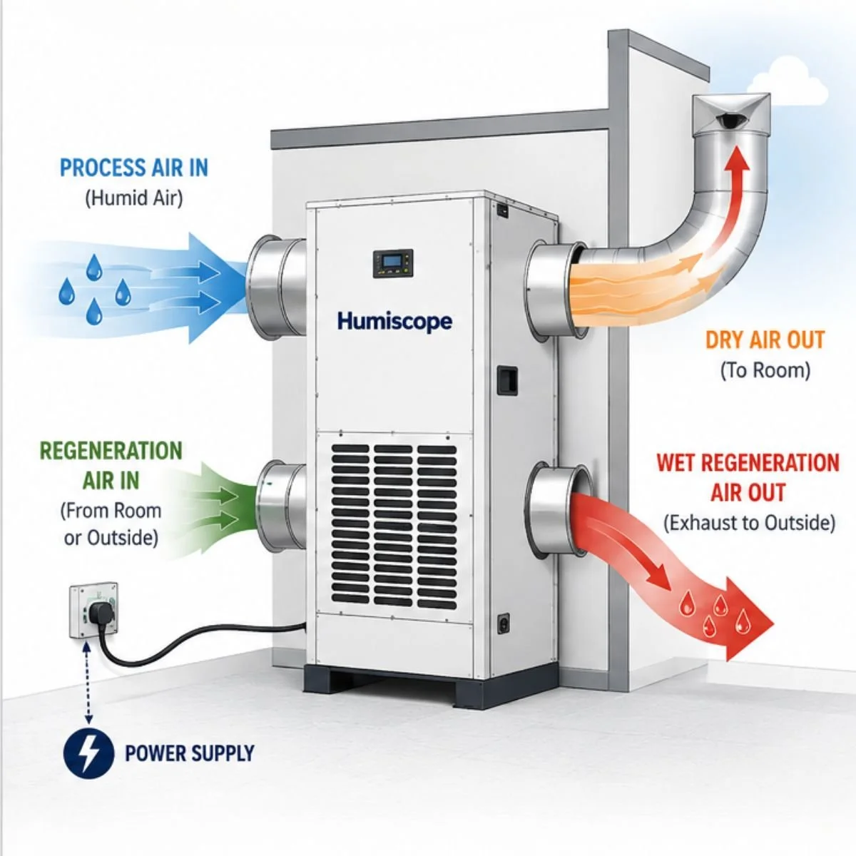a diagram showing the installation of a desiccant dehumidifier