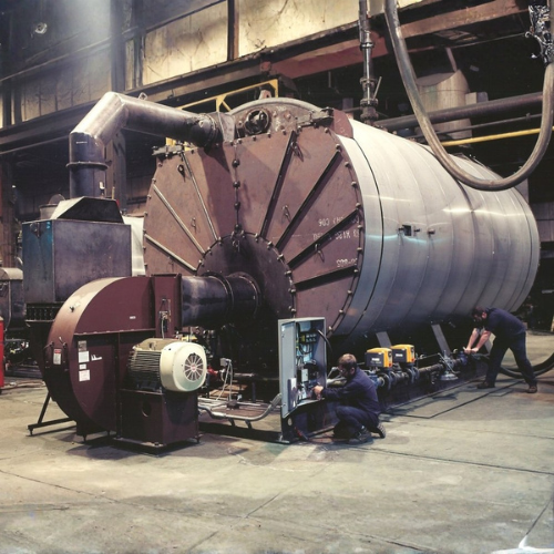 Industrial plant equipment undergoing maintenance during a shutdown