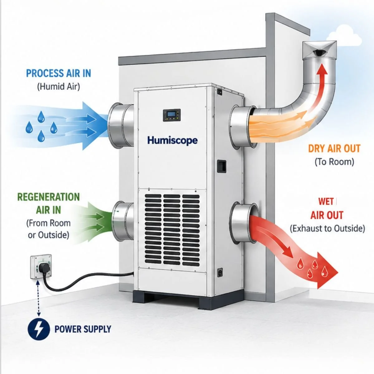 a diagram showing the installation of a desiccant dehumidifier