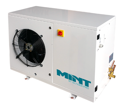 External commercial refrigeration unit specified to maintain stable 5°C temperature in seed storage facility.