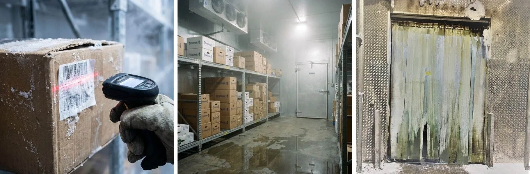 Examples of common industrial dehumidifier faults including ice build-up, excessive humidity in a storage room and frozen evaporator coils requiring service.