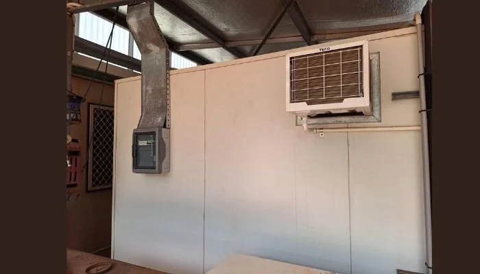 Refrigeration and electrical installation within existing shed infrastructure for seed storage room in Western Australia.