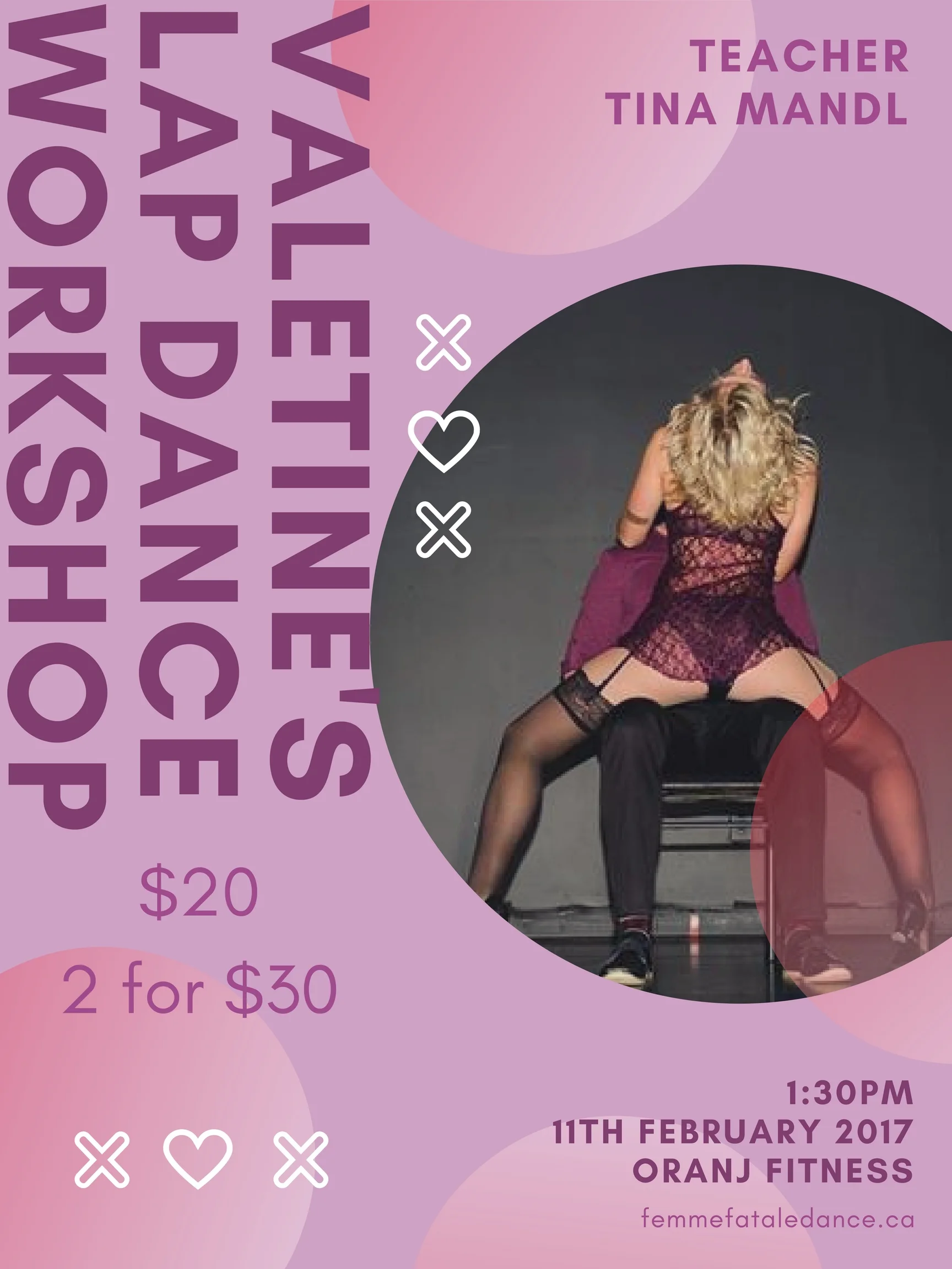 It's that time of year again, where we start thinking Valentine's day, and how we are going to spoil our loved ones, and what gift we will shower them with....... This could be the most inexpensive, most memorable gift, ever! Orrrrr dance for yourself all night long ;) Tina will teach you the basics of 'sexy dancing' then give you some choreography with the chair to take home....... Everyone is welcome, no relationship or dance experience required. Do something everyone will love on Valentine's day, and ditch the cheesy heart shaped choclate box. Investment - $20 or bring a girlfriend along, and you can both dance for $30!