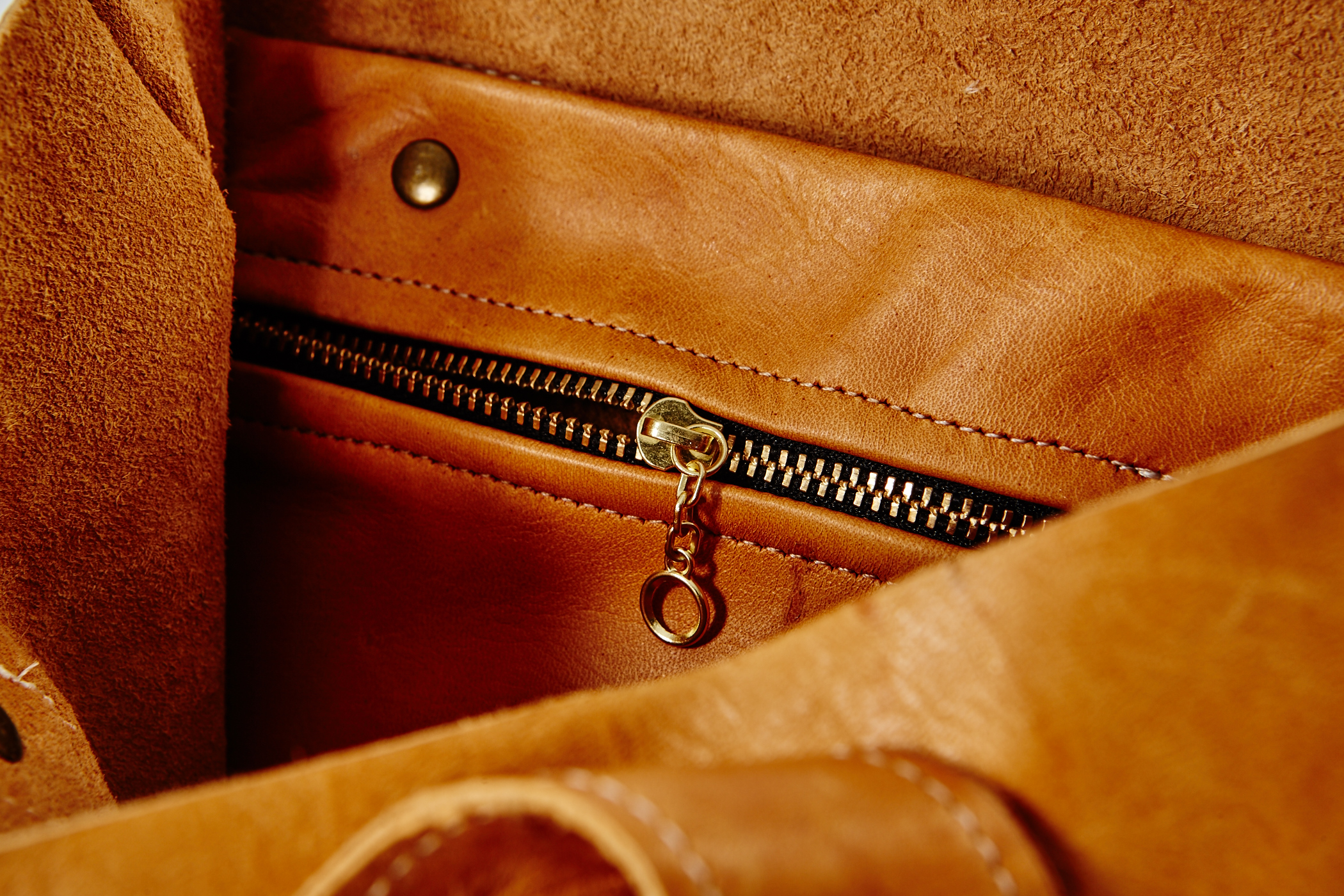 A close up detail of one of Production Mode's vegetable-tanned leather pieces.