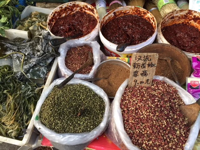 Spices displayed at the farmers market.
