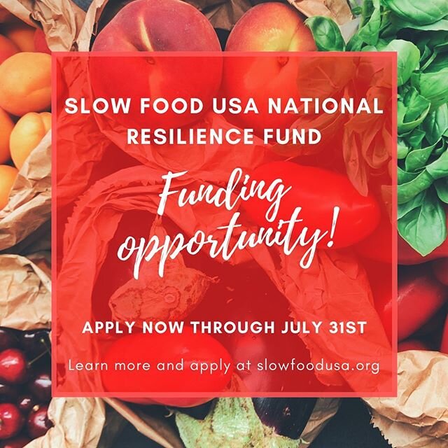 Funding opportunity! Apply now through July 31st for a grant from Slow Food USA's National Resilience Fund. 
The fund is designed to give direct financial support to vital businesses and workers in community-based food systems, through local Slow Foo